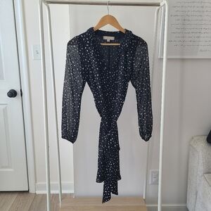 Black Polka Dot Wrap Mini Dress